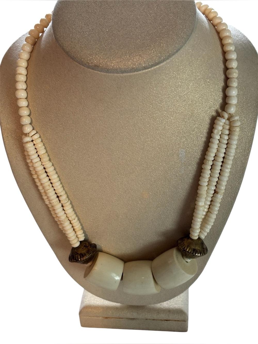 BONE RESIN ABSTRACT NECKLACE BRASS BEADS